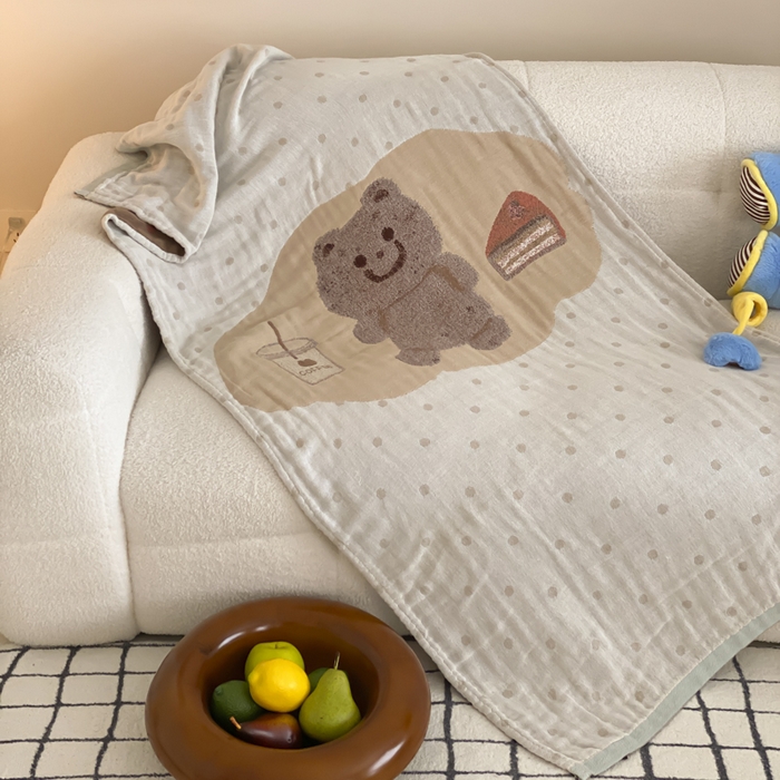 91家纺网 家纺一手货源 找家纺 麻依 2025新款软萌纱布浴巾四层全棉纱布浴巾 甜品熊 80*160