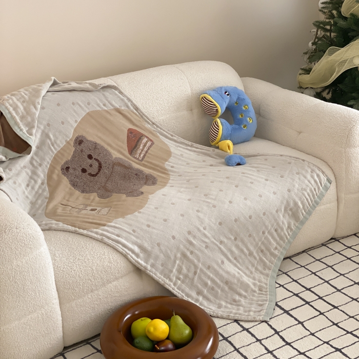 91家纺网 家纺一手货源 找家纺 麻依 2025新款软萌纱布浴巾四层全棉纱布浴巾 甜品熊 80*160