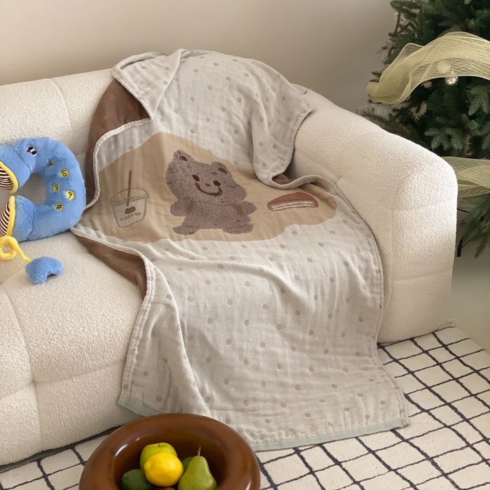 91家纺网 家纺一手货源 找家纺 麻依 2025新款软萌纱布浴巾四层全棉纱布浴巾 甜品熊 80*160