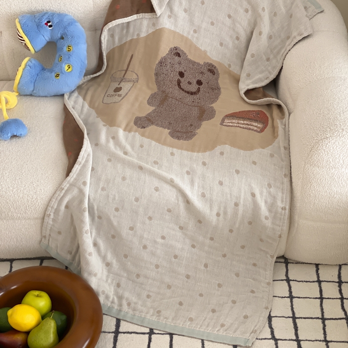 91家纺网 家纺一手货源 找家纺 麻依 2025新款软萌纱布浴巾四层全棉纱布浴巾 甜品熊 80*160