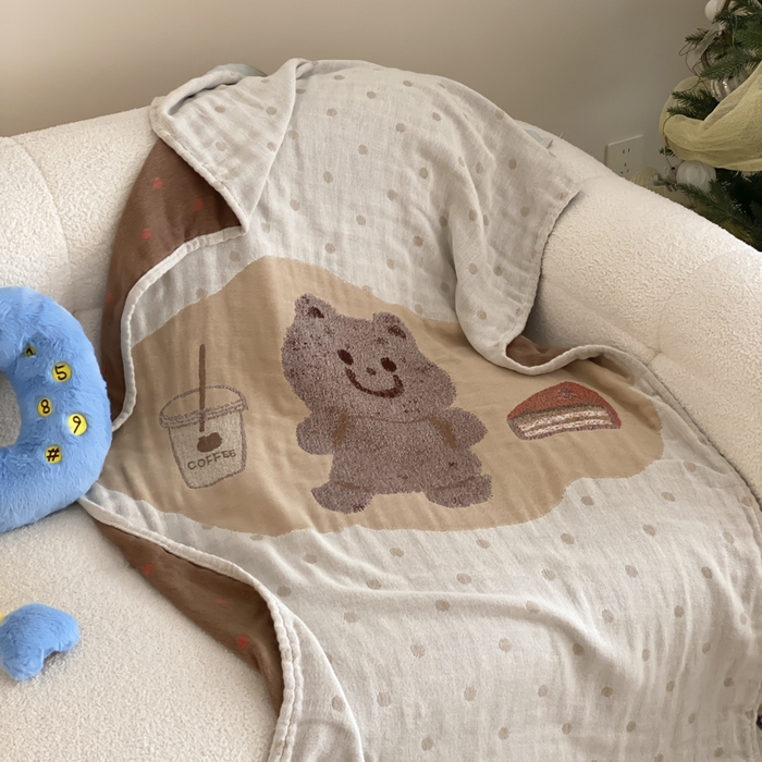 91家纺网 家纺一手货源 找家纺 麻依 2025新款软萌纱布浴巾四层全棉纱布浴巾 甜品熊 80*160