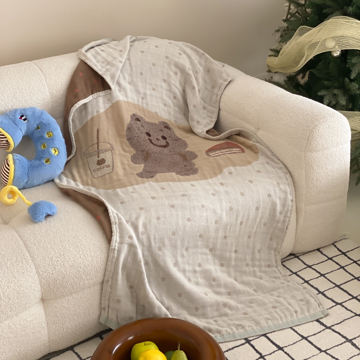 91家纺网 家纺一手货源 找家纺 麻依 2025新款软萌纱布浴巾四层全棉纱布浴巾 甜品熊 80*160