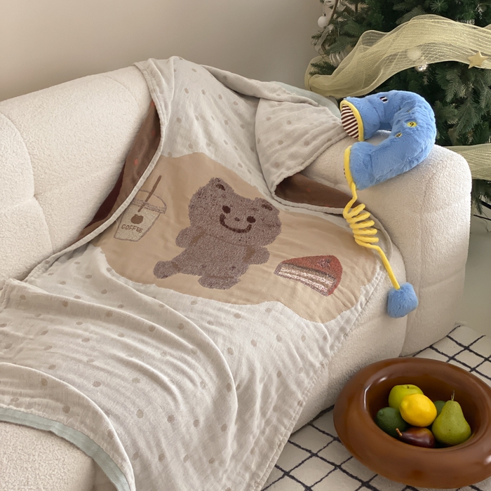 91家纺网 家纺一手货源 找家纺 麻依 2025新款软萌纱布浴巾四层全棉纱布浴巾 甜品熊 80*160