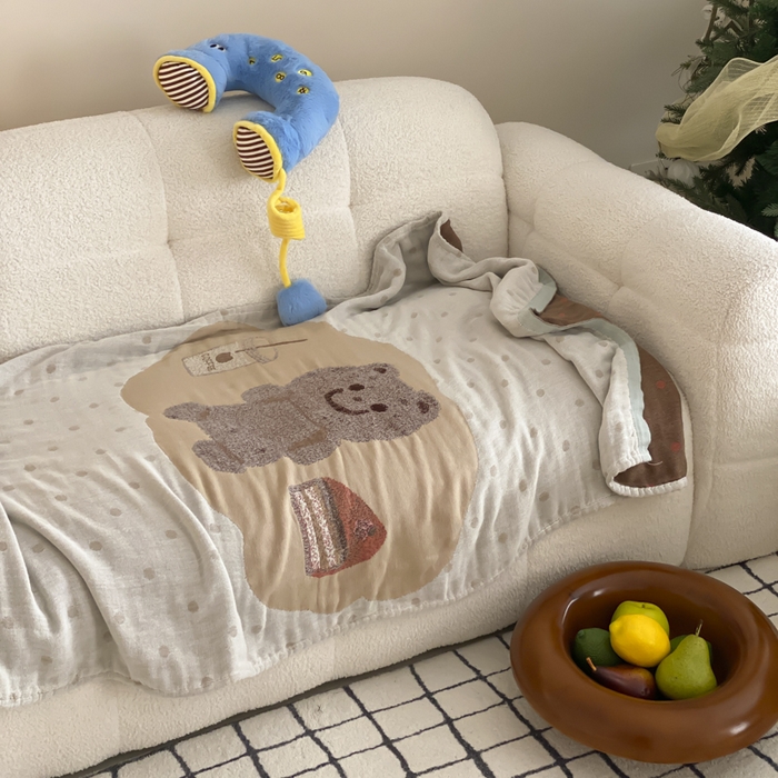 91家纺网 家纺一手货源 找家纺 麻依 2025新款软萌纱布浴巾四层全棉纱布浴巾 甜品熊 80*160