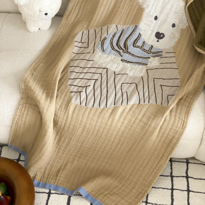 91家纺网 家纺一手货源 找家纺 麻依 2025新款软萌纱布浴巾四层全棉纱布浴巾 西单小狗 80*160