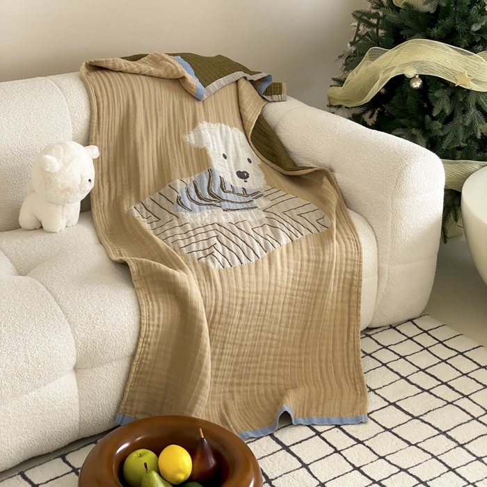 91家纺网 家纺一手货源 找家纺 麻依 2025新款软萌纱布浴巾四层全棉纱布浴巾 西单小狗 80*160