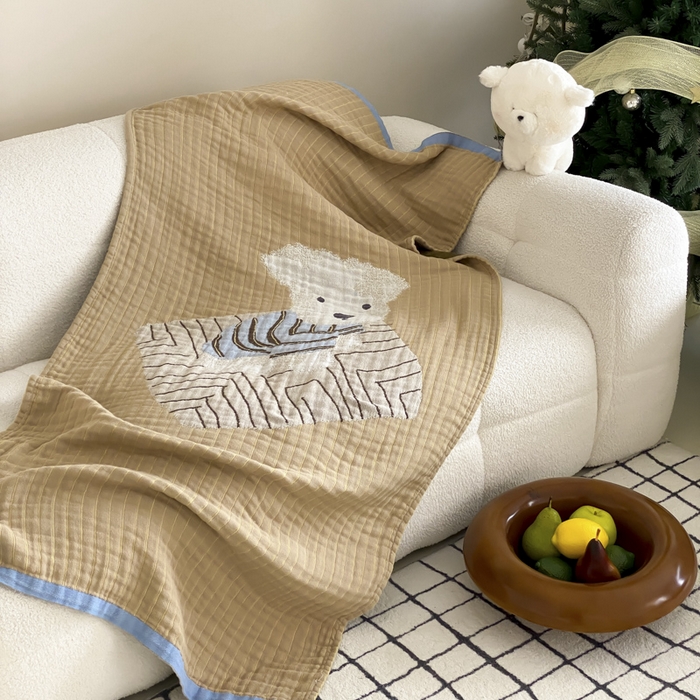 91家纺网 家纺一手货源 找家纺 麻依 2025新款软萌纱布浴巾四层全棉纱布浴巾 西单小狗 80*160