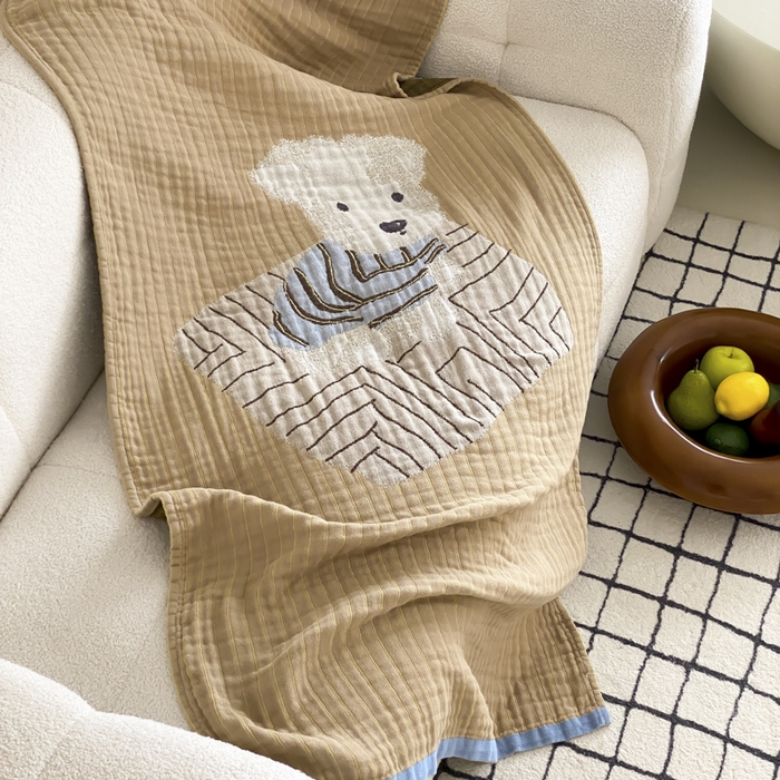 91家纺网 家纺一手货源 找家纺 麻依 2025新款软萌纱布浴巾四层全棉纱布浴巾 西单小狗 80*160