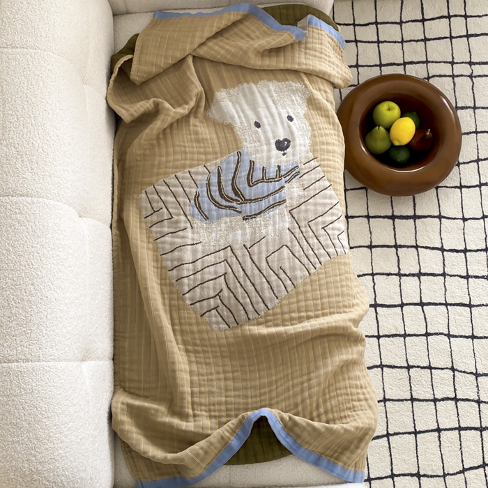 91家纺网 家纺一手货源 找家纺 麻依 2025新款软萌纱布浴巾四层全棉纱布浴巾 西单小狗 80*160