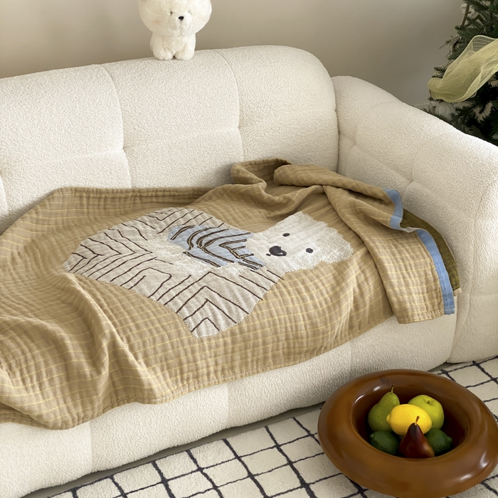 91家纺网 家纺一手货源 找家纺 麻依 2025新款软萌纱布浴巾四层全棉纱布浴巾 西单小狗 80*160