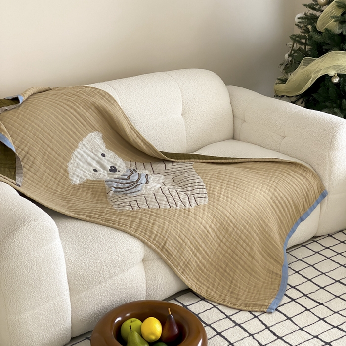 91家纺网 家纺一手货源 找家纺 麻依 2025新款软萌纱布浴巾四层全棉纱布浴巾 西单小狗 80*160