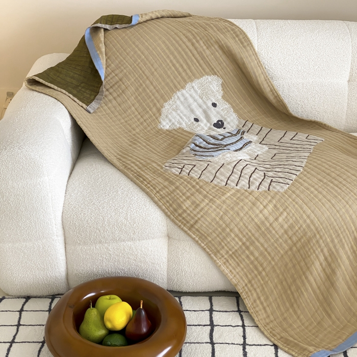 91家纺网 家纺一手货源 找家纺 麻依 2025新款软萌纱布浴巾四层全棉纱布浴巾 西单小狗 80*160