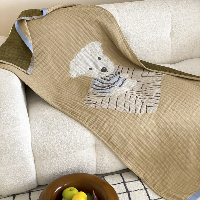 91家纺网 家纺一手货源 找家纺 麻依 2025新款软萌纱布浴巾四层全棉纱布浴巾 西单小狗 80*160