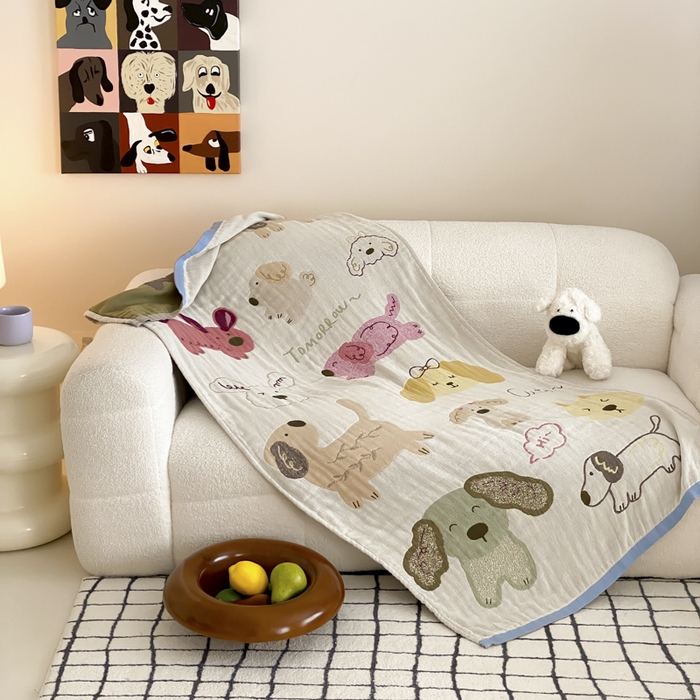 麻依 2025新款软萌纱布浴巾四层全棉纱布浴巾 小狗的快乐 80*160