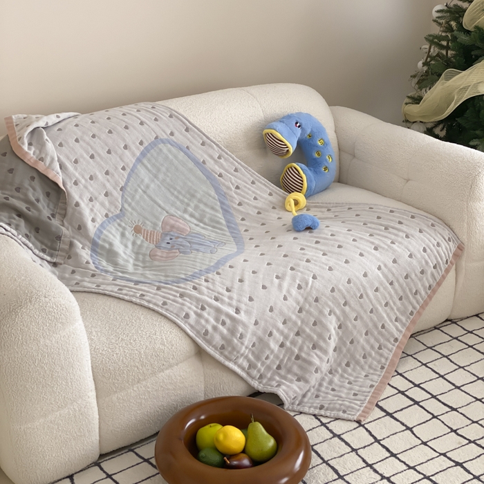 91家纺网 家纺一手货源 找家纺 麻依 2025新款软萌纱布浴巾四层全棉纱布浴巾 心心小象 80*160