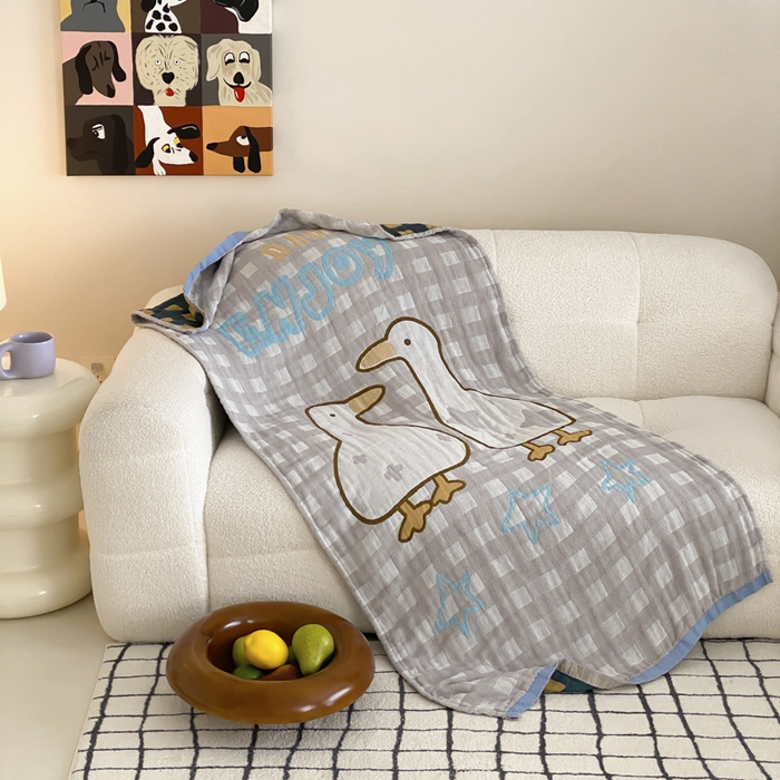 麻依 2025新款软萌纱布浴巾四层全棉纱布浴巾 星格小鸭 80*160