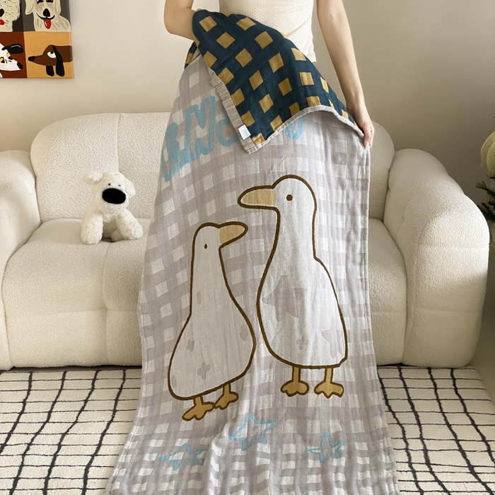 91家纺网 家纺一手货源 找家纺 麻依 2025新款软萌纱布浴巾四层全棉纱布浴巾 星格小鸭 80*160