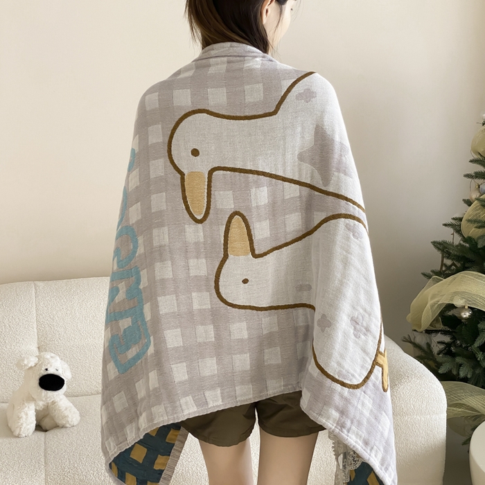 91家纺网 家纺一手货源 找家纺 麻依 2025新款软萌纱布浴巾四层全棉纱布浴巾 星格小鸭 80*160