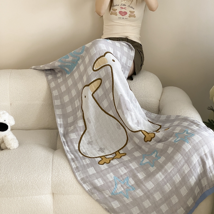 91家纺网 家纺一手货源 找家纺 麻依 2025新款软萌纱布浴巾四层全棉纱布浴巾 星格小鸭 80*160