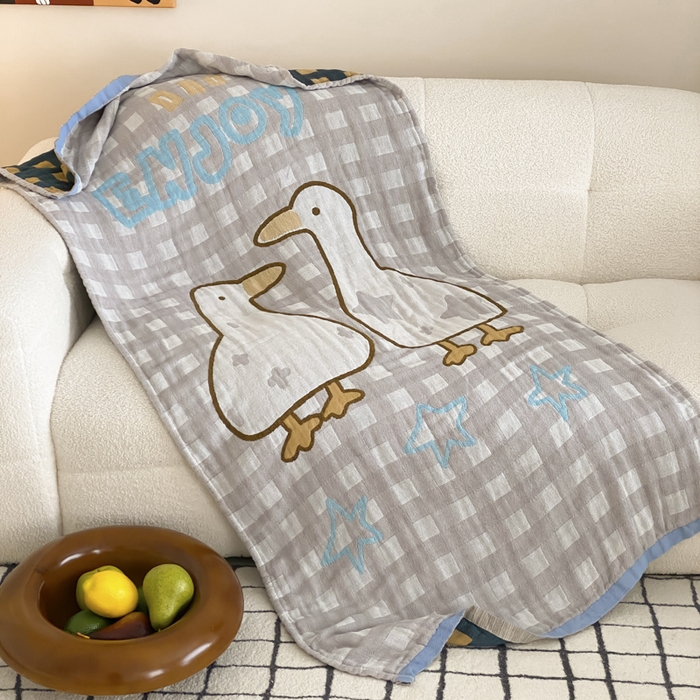 91家纺网 家纺一手货源 找家纺 麻依 2025新款软萌纱布浴巾四层全棉纱布浴巾 星格小鸭 80*160