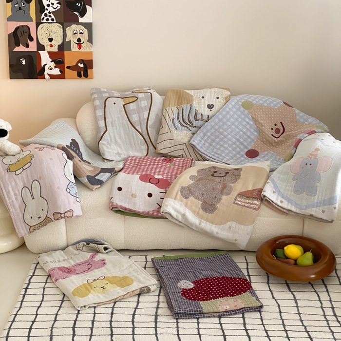 91家纺网 家纺一手货源 找家纺 麻依 2025新款软萌纱布浴巾四层全棉纱布浴巾 组合图 80*160