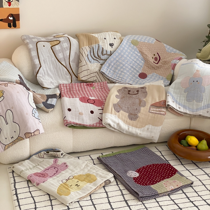 91家纺网 家纺一手货源 找家纺 麻依 2025新款软萌纱布浴巾四层全棉纱布浴巾 组合图 80*160