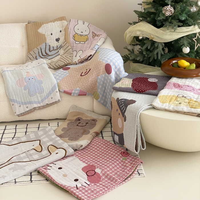 91家纺网 家纺一手货源 找家纺 麻依 2025新款软萌纱布浴巾四层全棉纱布浴巾 组合图 80*160