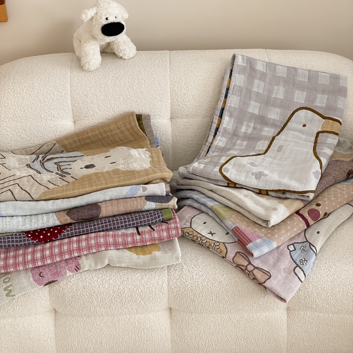 91家纺网 家纺一手货源 找家纺 麻依 2025新款软萌纱布浴巾四层全棉纱布浴巾 组合图 80*160