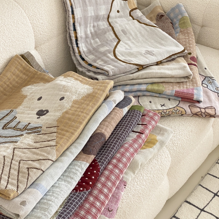 91家纺网 家纺一手货源 找家纺 麻依 2025新款软萌纱布浴巾四层全棉纱布浴巾 组合图 80*160