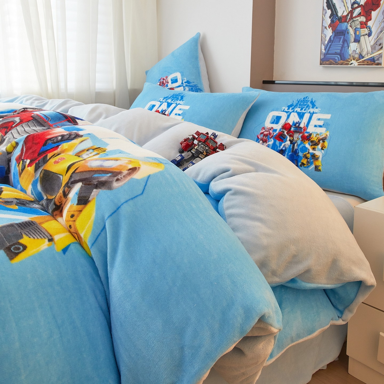 91家纺网 家纺一手货源 找家纺 （总）蘭菲家纺 2025新款变形金刚牛奶绒四件套