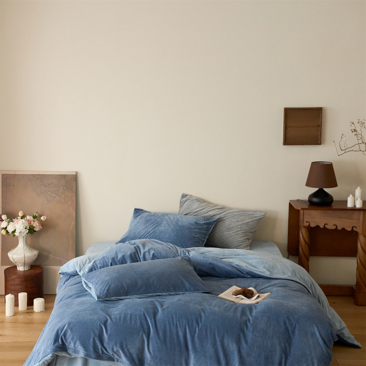 91家纺网 家纺一手货源 找家纺 121 2025新款轻奢新法式德芙绒宝宝绒婴儿绒短毛绒牛奶绒四件套床单被套 魅蓝水蓝