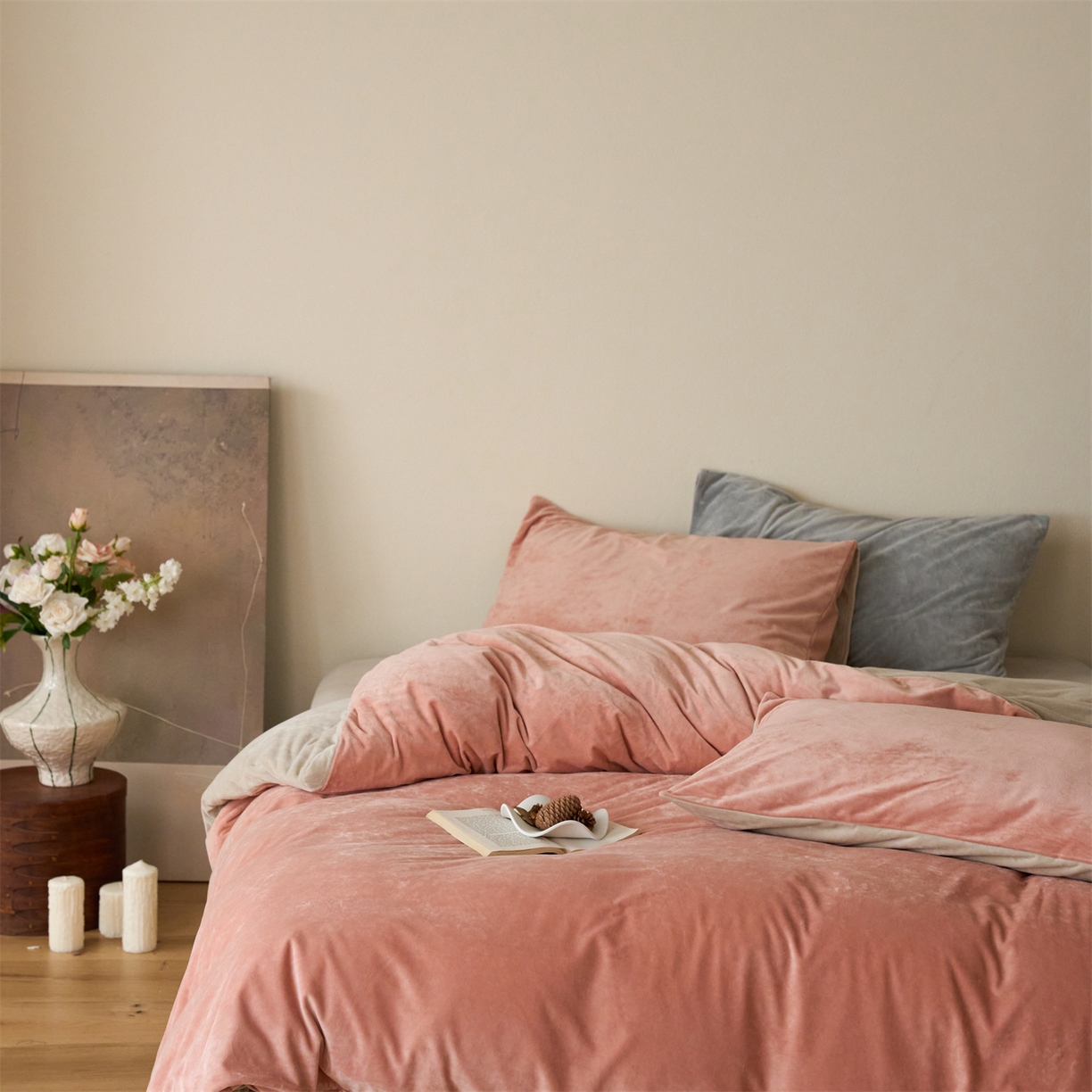 91家纺网 家纺一手货源 找家纺 121 2025新款轻奢新法式德芙绒宝宝绒婴儿绒短毛绒牛奶绒四件套床单被套 柔粉奶杏