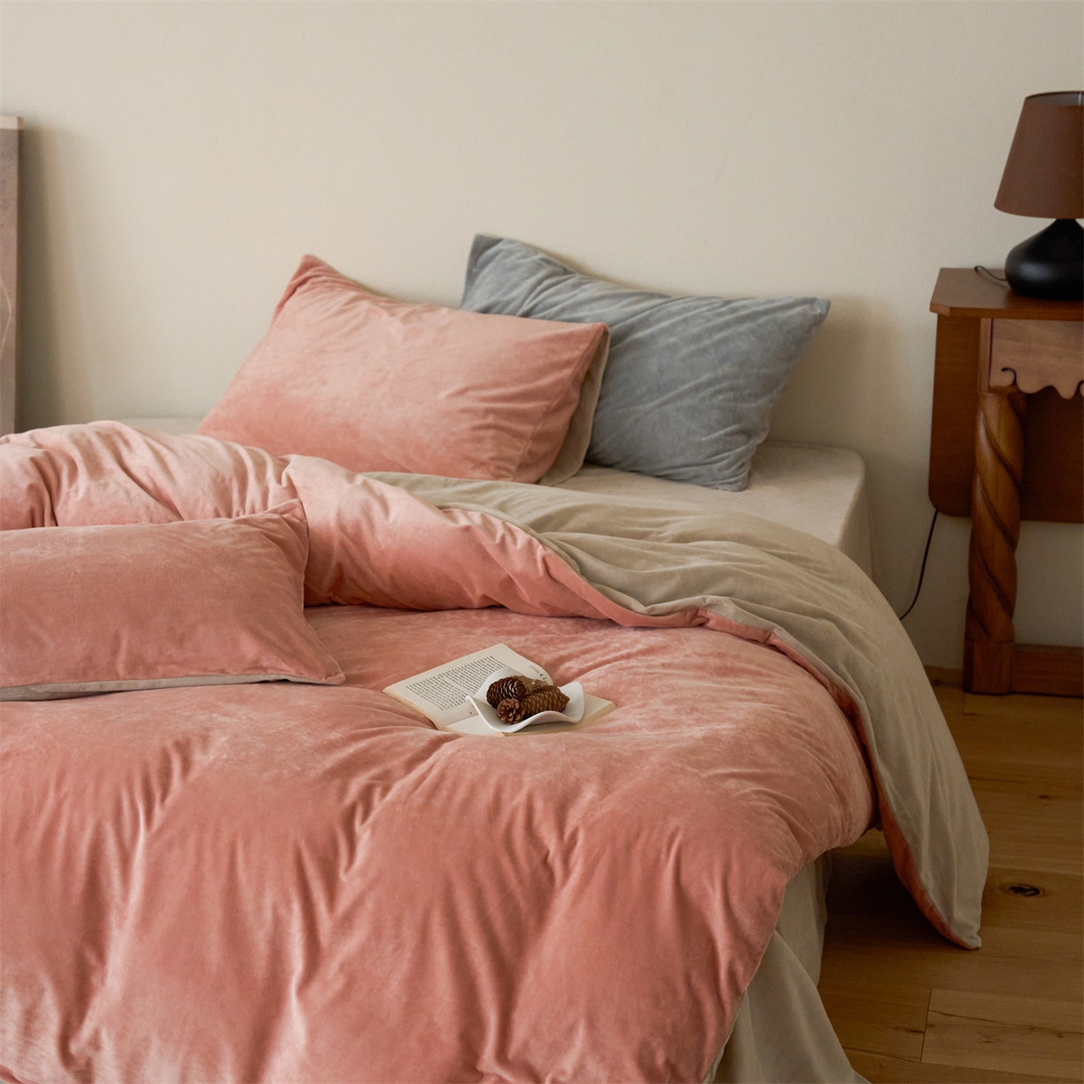 121 2025新款轻奢新法式德芙绒宝宝绒婴儿绒短毛绒牛奶绒四件套床单被套 柔粉奶杏