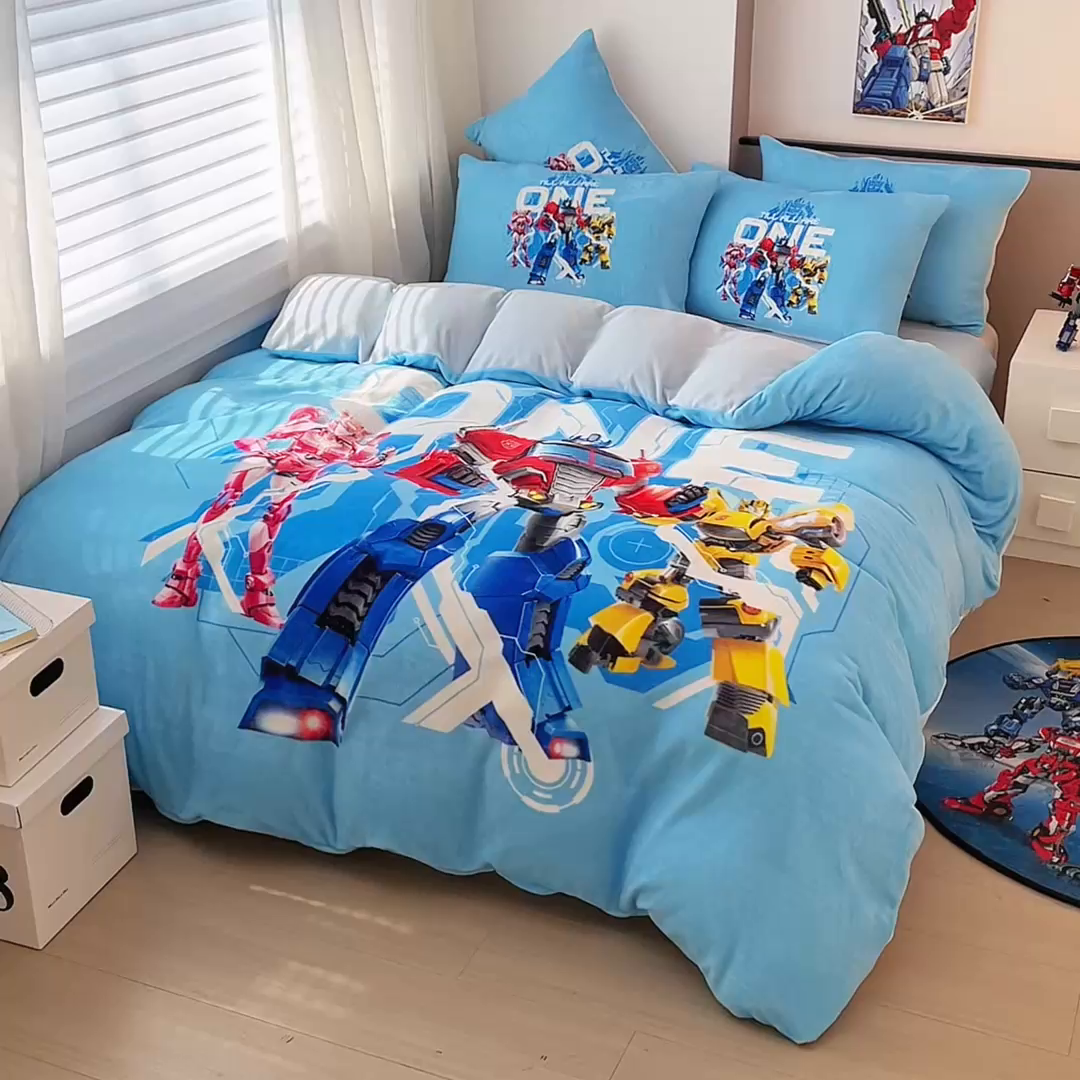 91家纺网 家纺一手货源 找家纺 蘭菲家纺 2025新款变形金刚牛奶绒四件套 1号