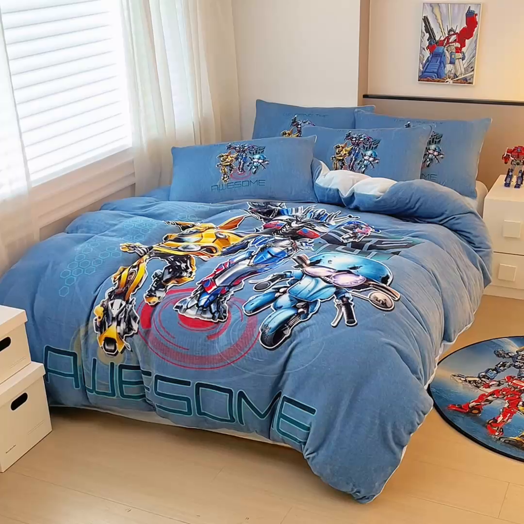 91家纺网 家纺一手货源 找家纺 蘭菲家纺 2025新款变形金刚牛奶绒四件套 2号