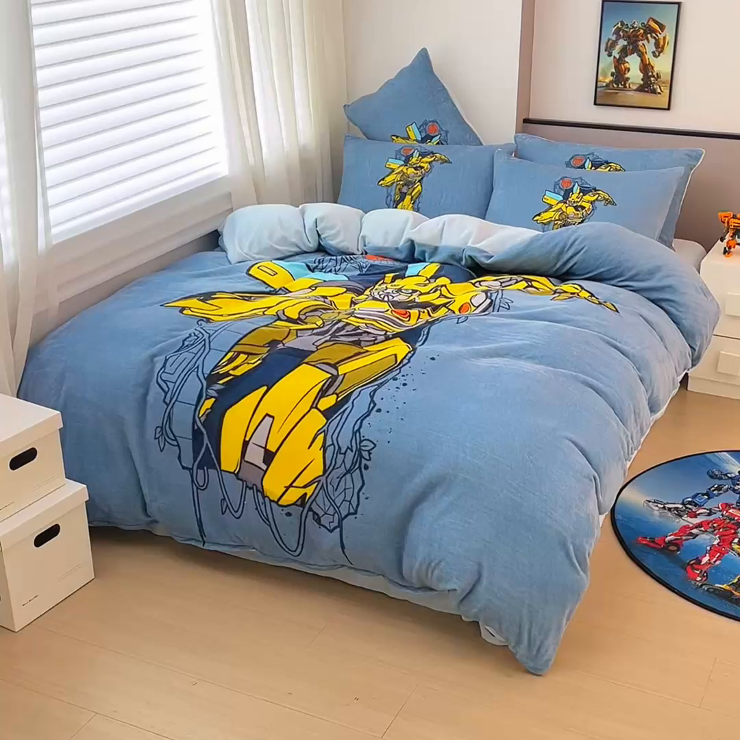 91家纺网 家纺一手货源 找家纺 蘭菲家纺 2025新款变形金刚牛奶绒四件套 3号