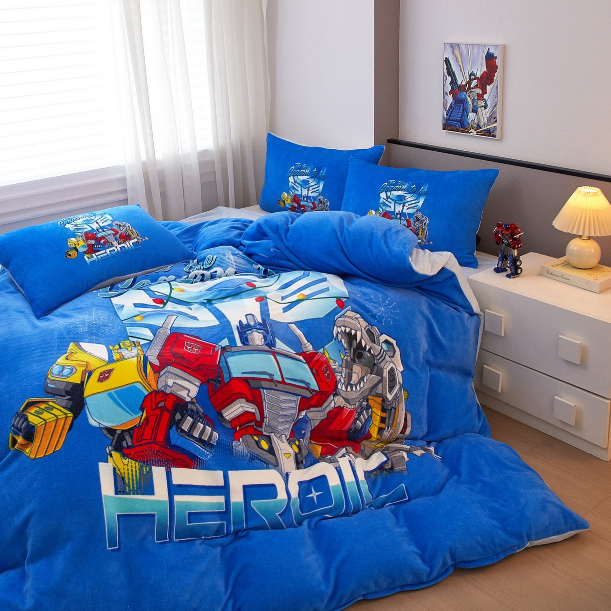 91家纺网 家纺一手货源 找家纺 蘭菲家纺 2025新款变形金刚牛奶绒四件套 7号