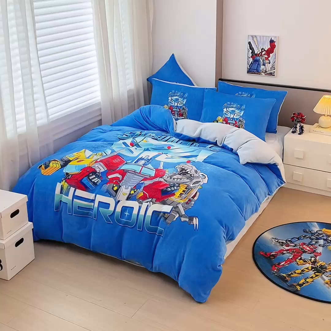 91家纺网 家纺一手货源 找家纺 蘭菲家纺 2025新款变形金刚牛奶绒四件套 7号