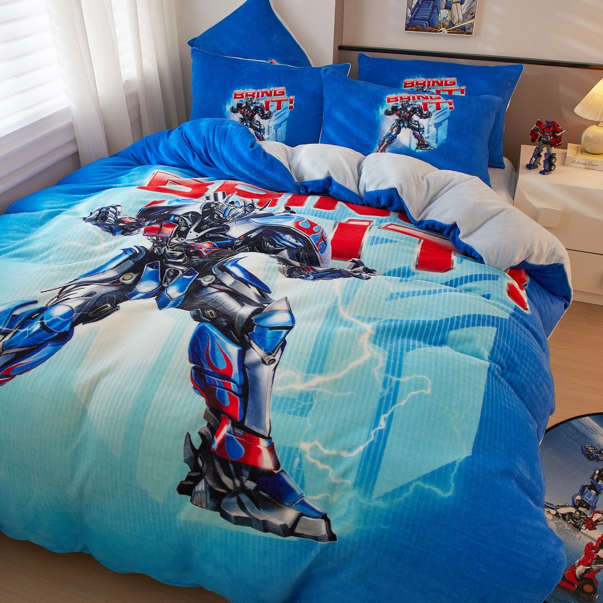 91家纺网 家纺一手货源 找家纺 蘭菲家纺 2025新款变形金刚牛奶绒四件套 8号