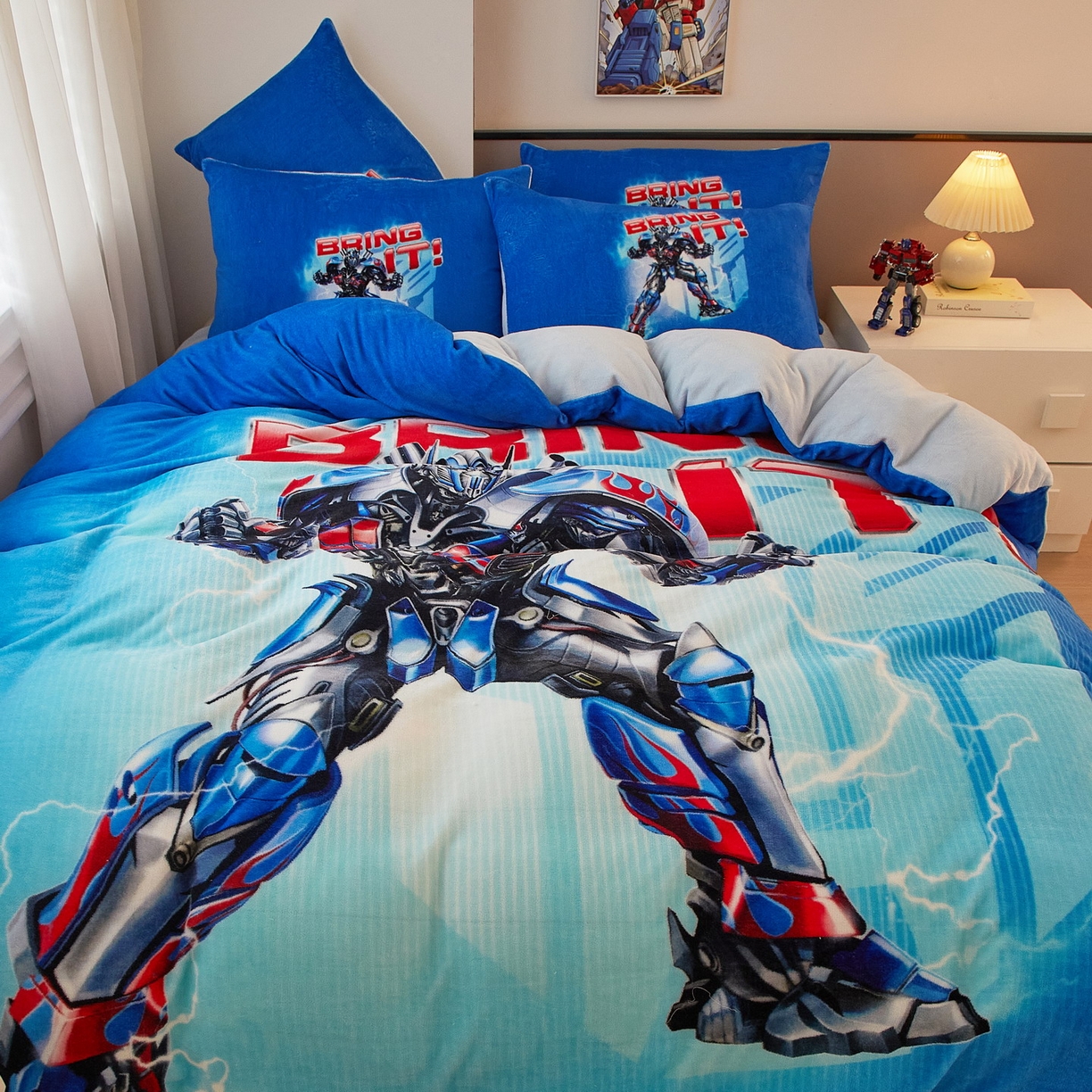 91家纺网 家纺一手货源 找家纺 蘭菲家纺 2025新款变形金刚牛奶绒四件套 8号