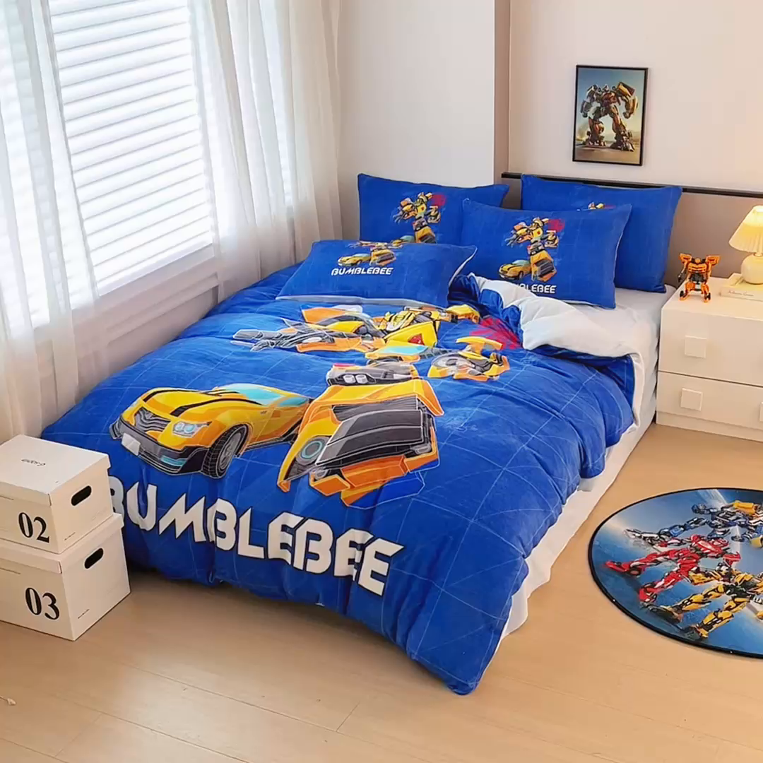 91家纺网 家纺一手货源 找家纺 蘭菲家纺 2025新款变形金刚牛奶绒四件套 9号