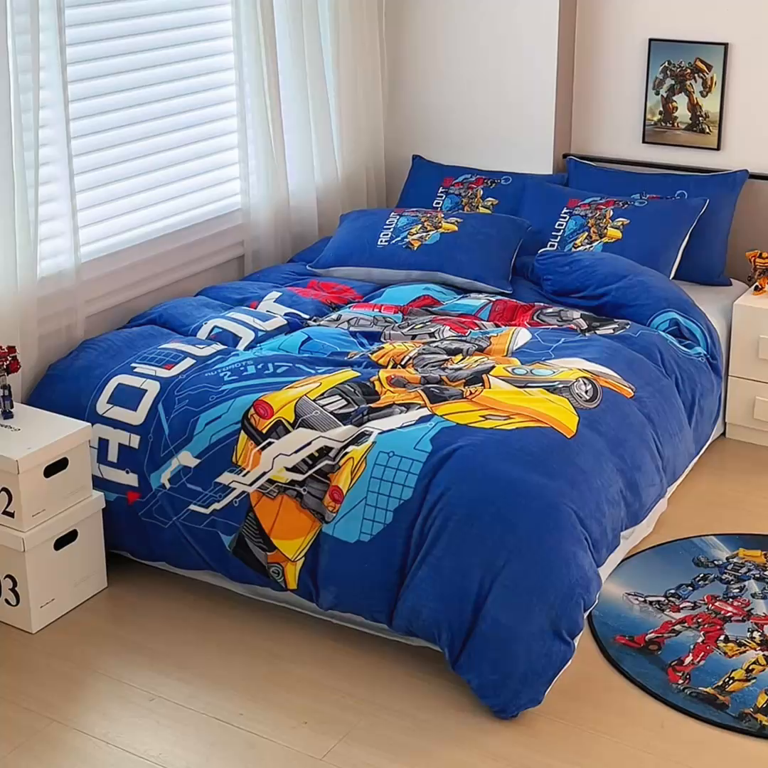 91家纺网 家纺一手货源 找家纺 蘭菲家纺 2025新款变形金刚牛奶绒四件套 10号