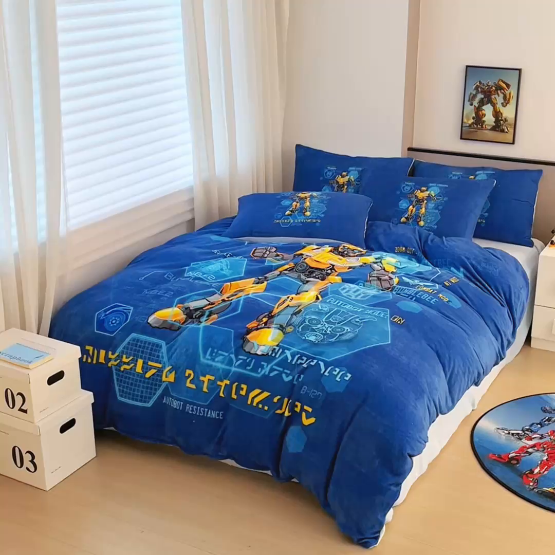 91家纺网 家纺一手货源 找家纺 蘭菲家纺 2025新款变形金刚牛奶绒四件套 11号