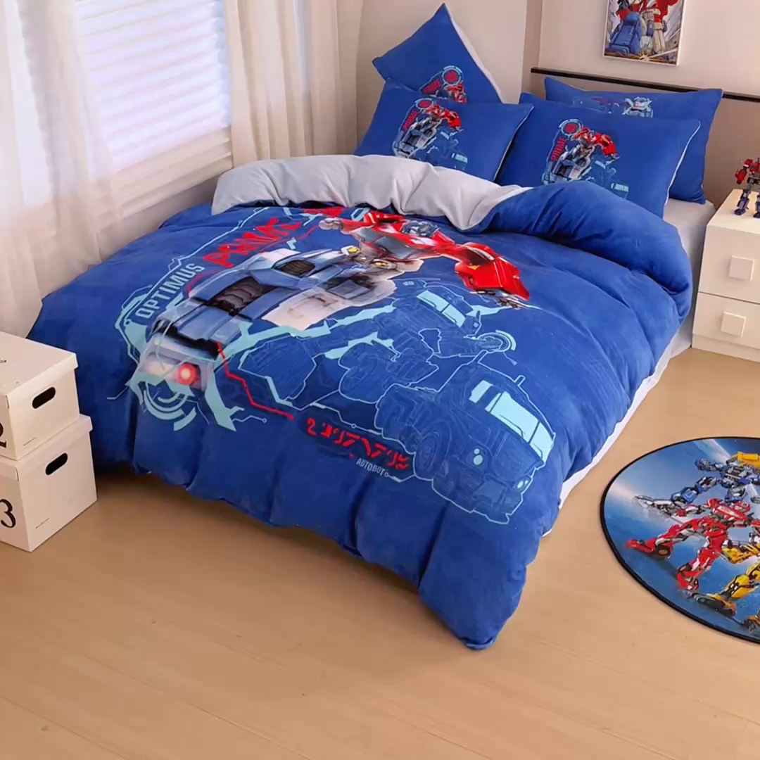 91家纺网 家纺一手货源 找家纺 蘭菲家纺 2025新款变形金刚牛奶绒四件套 12号