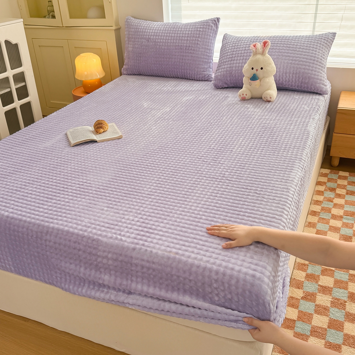 91家纺网 家纺一手货源 找家纺 （总）十一家居 2025年新款A类高克重仿兔毛泡泡绒单床笠单品床笠床笠单件