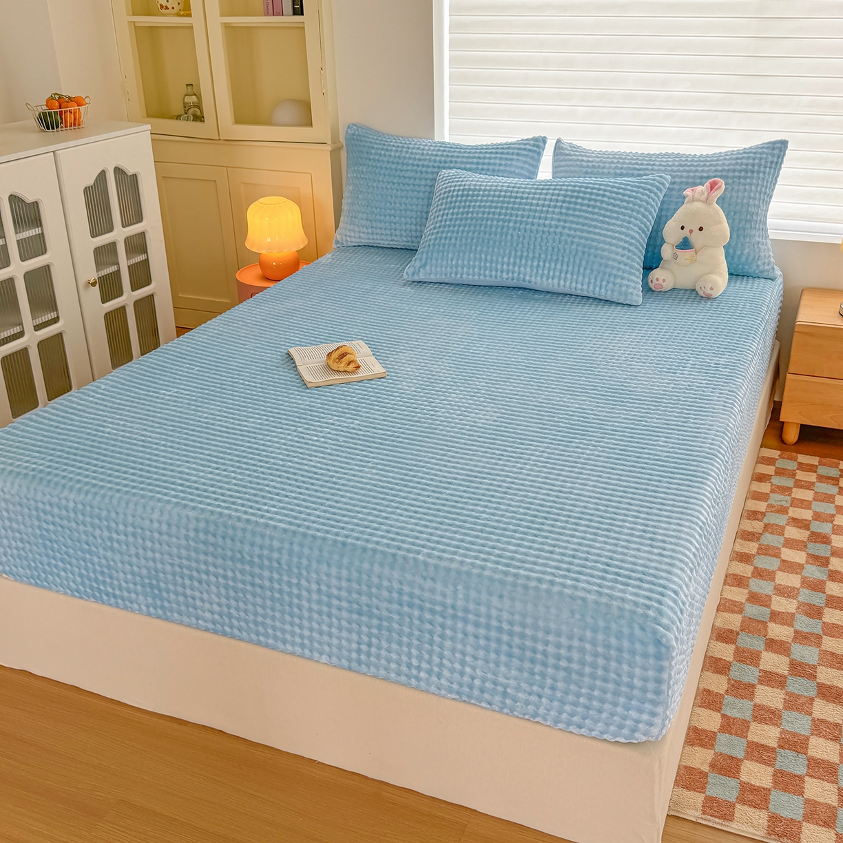 91家纺网 家纺一手货源 找家纺 （总）十一家居 2025年新款A类高克重仿兔毛泡泡绒单床笠单品床笠床笠单件