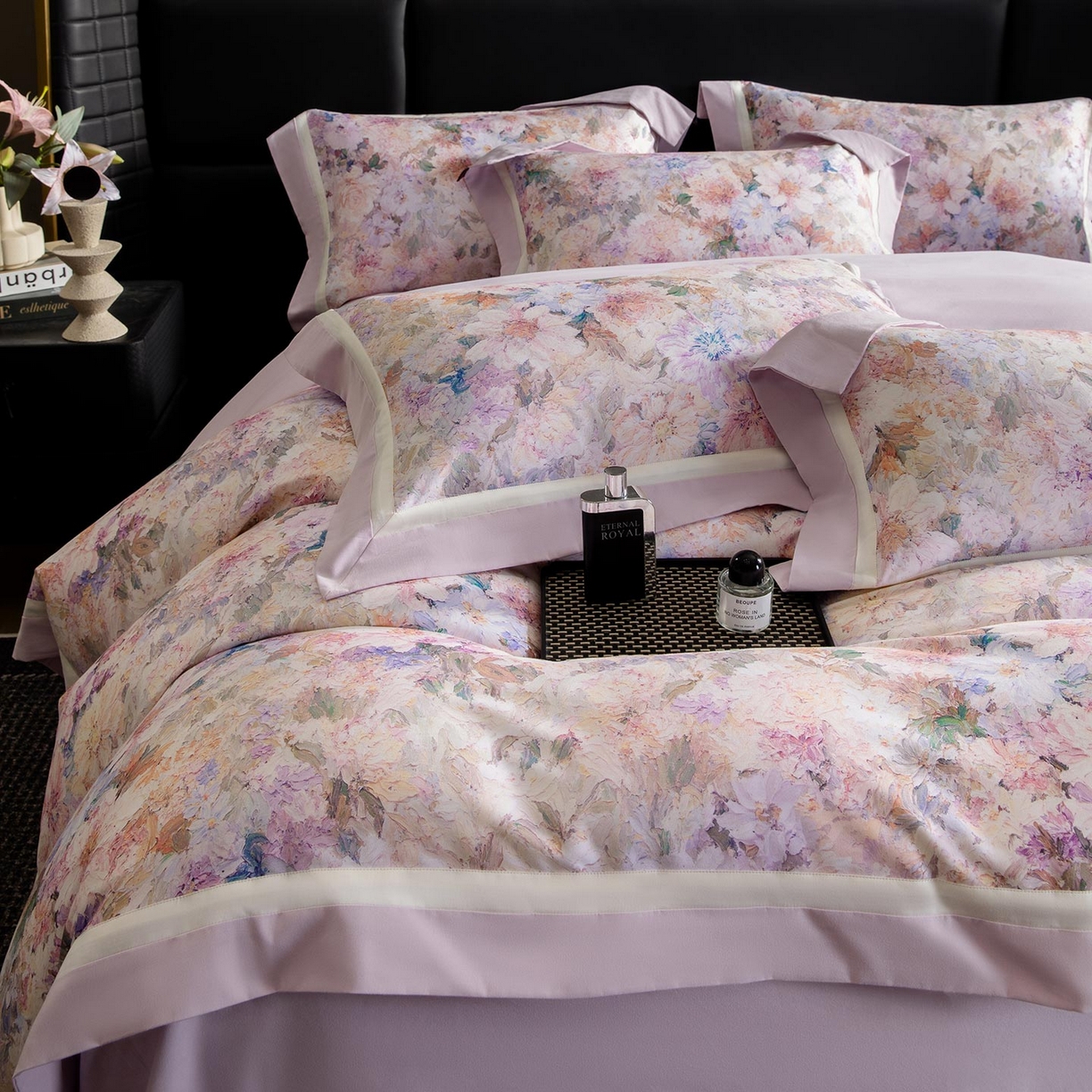 91家纺网 家纺一手货源 找家纺 2025秋冬季A类加厚全棉磨毛四件套纯棉保暖美式轻奢长绒棉数码印花高端床上用品 花弄影-紫