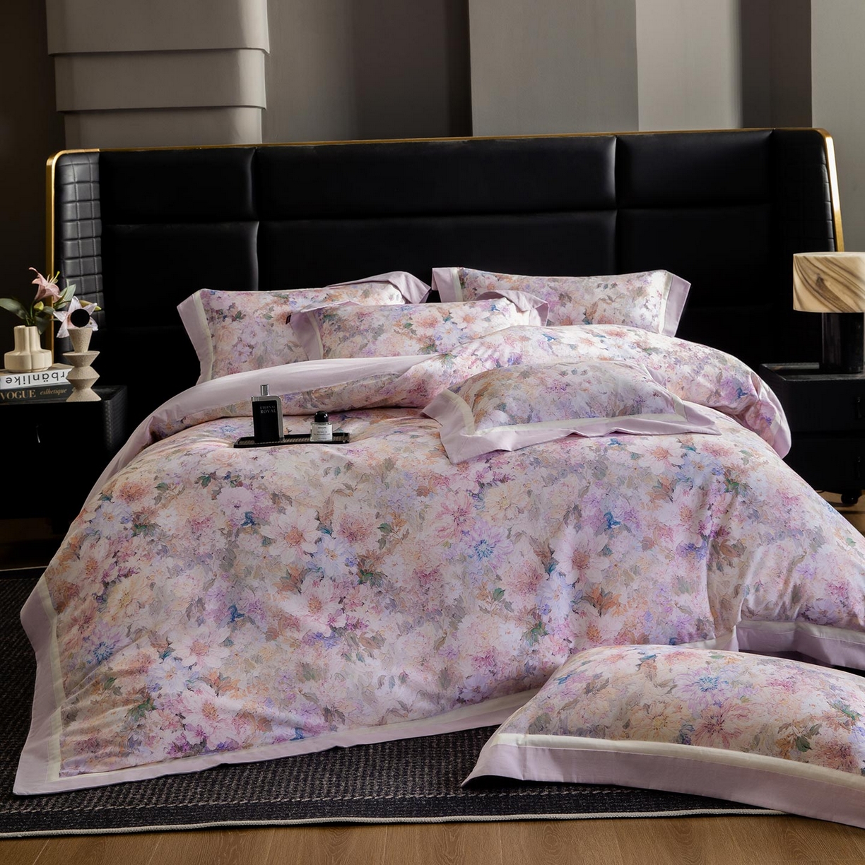 91家纺网 家纺一手货源 找家纺 2025秋冬季A类加厚全棉磨毛四件套纯棉保暖美式轻奢长绒棉数码印花高端床上用品 花弄影-紫