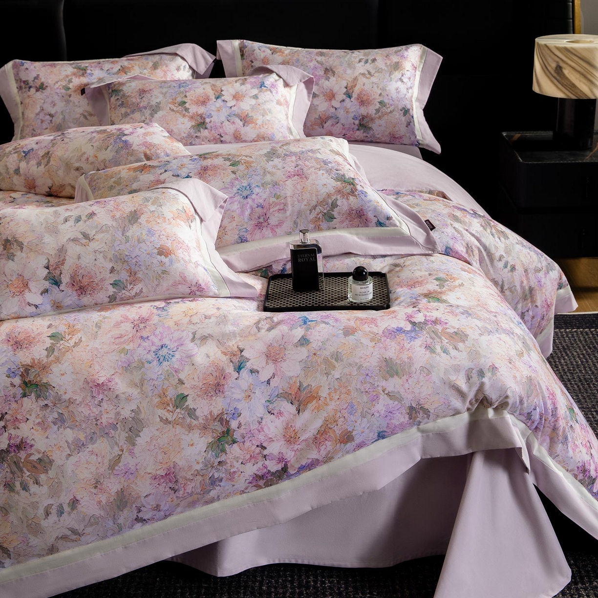 91家纺网 家纺一手货源 找家纺 2025秋冬季A类加厚全棉磨毛四件套纯棉保暖美式轻奢长绒棉数码印花高端床上用品 花弄影-紫