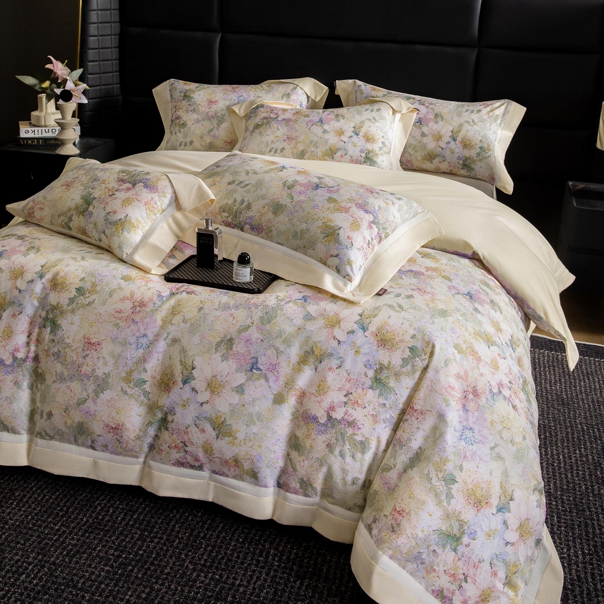 91家纺网 家纺一手货源 找家纺 2025秋冬季A类加厚全棉磨毛四件套纯棉保暖美式轻奢长绒棉数码印花高端床上用品 花弄影-黄